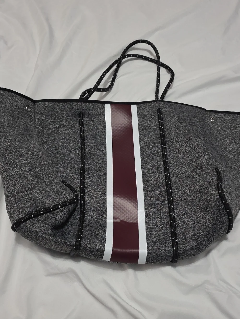 Haute Shore Grey Tote Bag with Burgundy Stripe - Picture 1 of 6